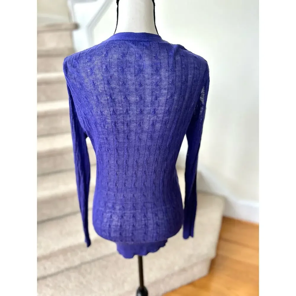 J.Crew Purple Linen Cableknit Long Line Cardigan